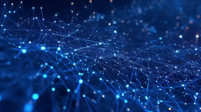 Abstract network of glowing blue connections